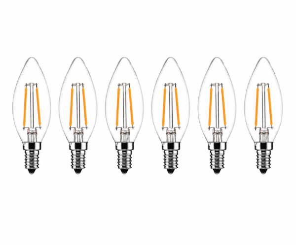 C35 Clear E14 2W LED Filament Candle Bulb 6 Pack C35 Clear E14 2W LED Filament Candle Bulb Multi Pack Display