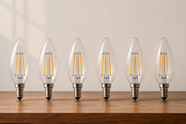 C35 Clear E14 2W LED Filament Candle Bulbs Display 6 Pack C35 Clear E14 2W LED Filament Candle Bulbs Display
