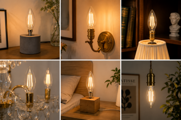 C35 Clear E14 2W LED Filament Candle Bulb Application Scenes C35 Clear E14 2W LED Filament Candle Bulb Home Lighting Applications