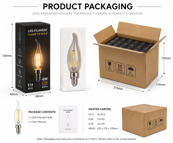 Flame Tip LED Filament Candle Bulb 4W Flame Tip LED Filament Candle Bulb 4W E14 Clear Glass