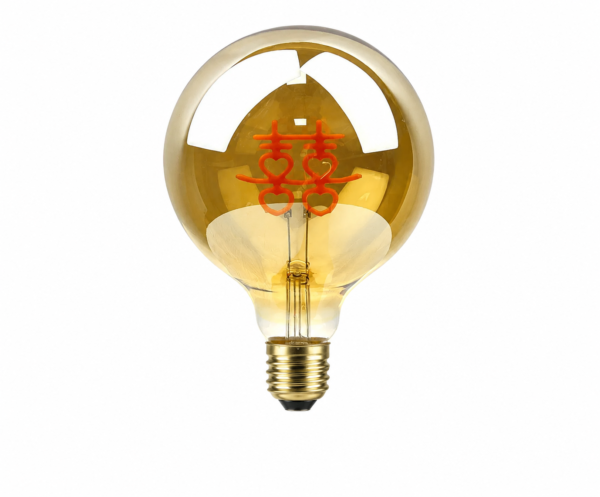 G125 Amber LED Filament Bulb with Double Happiness Decorative Filament