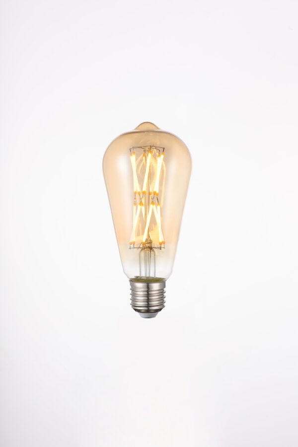 ST64 LED Edison Bulb – Amber Glass, 12W–16W, 2200K–2700K