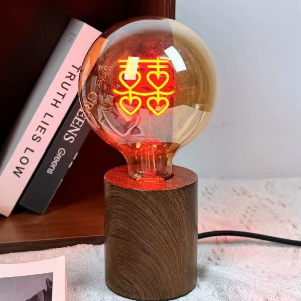 G95 Amber Edison Retro LED Filament Bulb, Romantic Double Happiness LED Decorative Light