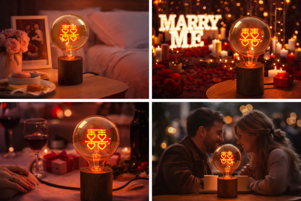 G95 Amber Edison Retro LED Filament Bulb, Romantic Double Happiness LED Decorative Light