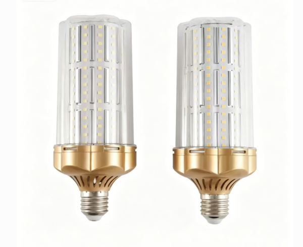 Fully Enclosed Transparent Cover LED Corn Bulb — High-Power, High-Brightness, Energy-Saving Light with Gold-Rimmed Heat Sink — E14/E27 Universal Screw Base — Suitable for Home, Commercial, and Industrial Lighting