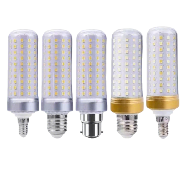 Fully Enclosed Transparent Cover LED Corn Bulb — High-Power, High-Brightness, Energy-Saving Light with Gold-Rimmed Heat Sink — E14/E27 Universal Screw Base — Suitable for Home, Commercial, and Industrial Lighting