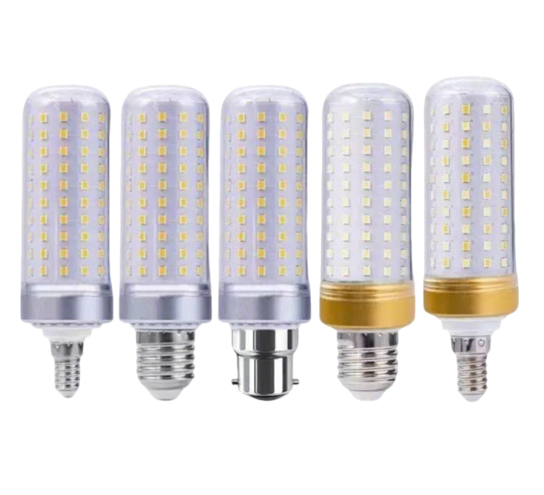 Fully Enclosed Transparent Cover LED Corn Bulb — High-Power, High-Brightness, Energy-Saving Light with Gold-Rimmed Heat Sink — E14/E27 Universal Screw Base — Suitable for Home, Commercial, and Industrial Lighting