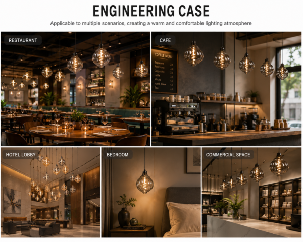 LED Filament Bulb Engineering Case for Hospitality and Commercial Lighting LED filament bulb engineering project showcase for hotel, restaurant, café and commercial interior lighting applications