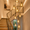 G95 LED Filament Bulbs Used in Luxury Stairwell Pendant Lighting