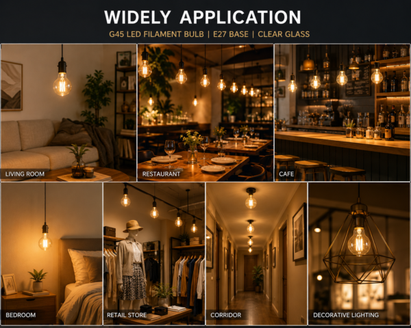 G45 LED Filament Bulb Commercial Display Decorative Lighting Applications