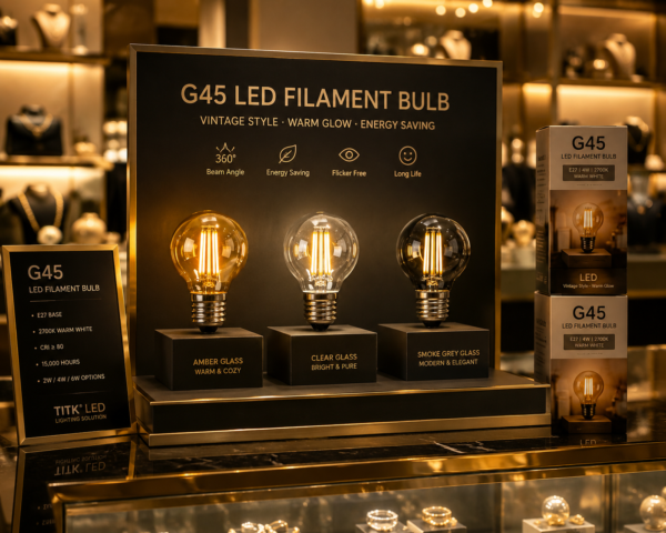 G45 LED Filament Bulb Luxury Retail Display Decorative Lighting