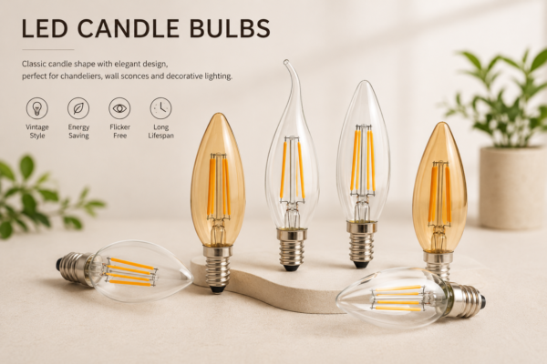 LED Candle Bulbs Collection Vintage Filament Bulbs for Chandeliers and Decorative Lighting