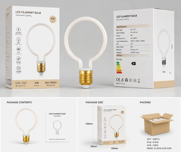LED filament bulb packaging box OEM export carton display for product packaging design and wholesale shipment