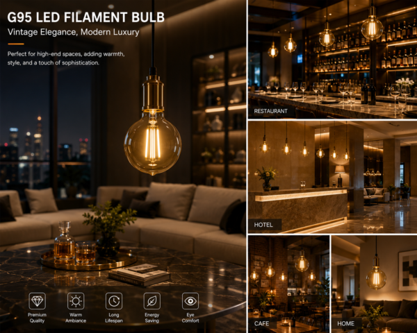 G95 LED Filament Bulb Used in Luxury Restaurant Hotel Cafe and Residential Lighting