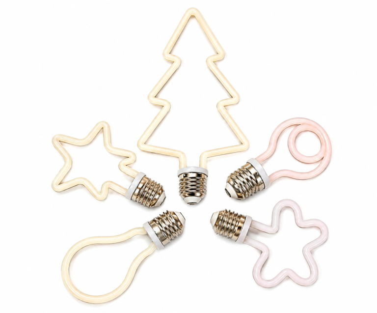 E27 LED filament bulb Christmas decorative shapes product display on white background
