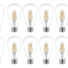ST64 LED Filament Bulb 8 Piece Set Display Amber Glass and Clear Glass E27 Edison Bulbs