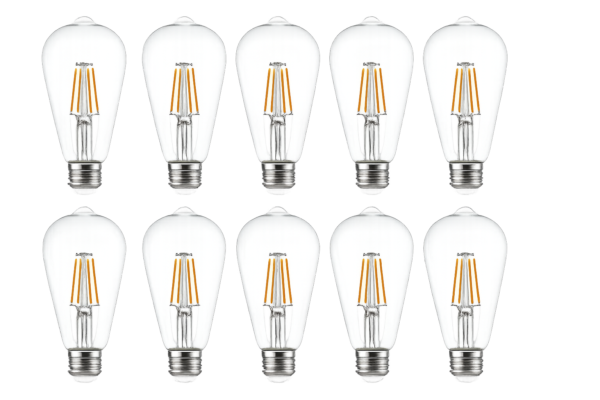 ST64 LED Filament Bulb 8 Piece Set Display Amber Glass and Clear Glass E27 Edison Bulbs