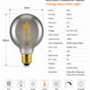 G95 LED Filament Bulb Technical Specifications 95x138mm Smoke Gray Glass