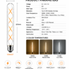 E26/E27 LED filament bulb technical specification sheet showing parameters voltage dimming color temperature and beam angle