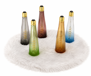 Wine Bottle LED Filament Light Collection in Smoke Gray Green Burgundy Amber and Ocean Blue