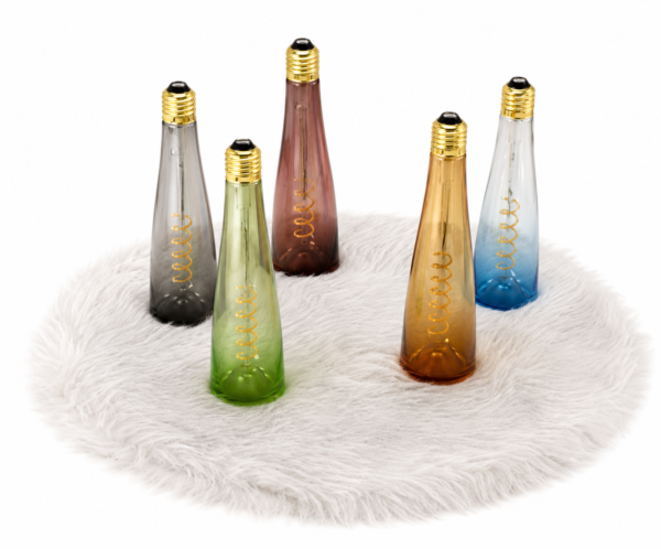 Wine Bottle LED Filament Light Collection in Smoke Gray Green Burgundy Amber and Ocean Blue