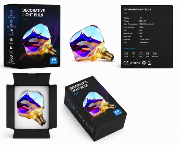 Rainbow Iridescent LED Bulb Packaging