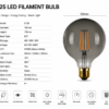 G125 LED bulb E27 2700K specification technical data sheet showing wattage lumen CRI voltage and dimensions for decorative globe lighting