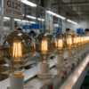 G125 LED bulb factory production line showing globe filament bulbs manufacturing process for wholesale OEM supplier quality control assembly line