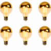 G80 Gold Mirror LED Filament Bulb 6PCS Lighting Effect Six G80 Gold Mirror LED Filament Bulbs Lighting Effect Group Display on White Background