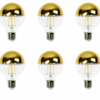 G80 Gold Mirror LED Filament Bulb 6PCS Group Display Off Six G80 Gold Mirror LED Filament Bulbs Group Display Off White Background