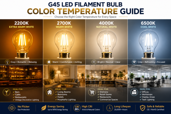 G80 Gold Mirror LED Bulb Color Temperature Guide G80 Gold Mirror LED Filament Bulb Color Temperature Guide 2200K 2700K 4000K 6500K