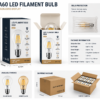A60 LED filament bulb packaging box studio front view export carton wholesale lighting product package display