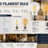 A60 LED filament bulb E27 2700K specifications hotel interior lighting application data sheet