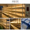 LED filament bulb aging test factory quality control testing process long hour lighting reliability inspection
