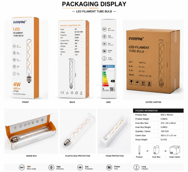 LED filament bulb packaging box OEM export carton inside box protection foam inner packing display