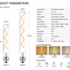 LED filament bulb technical specification data sheet E27 size power voltage lumen color temperature details