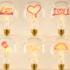LED Filament Bulb Warm Light Product Display – Decorative Neon Shape Bulbs White Background LED filament bulb warm light product display decorative bulbs heart love rainbow neon shape white background