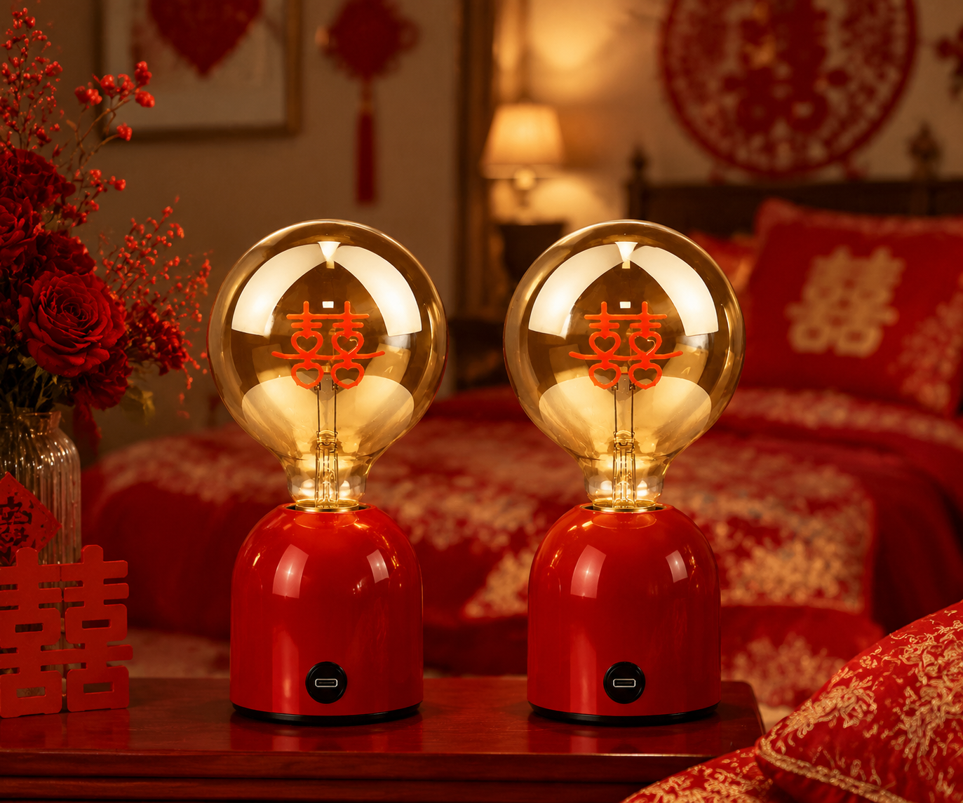 LED table lamp base luxury red home decor wedding festive ambient lighting decorative table lamp