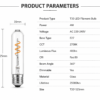 T30 LED filament bulb E27 2700K specification sheet technical data 2W 4W 30x125mm glass tubular decorative lamp parameters