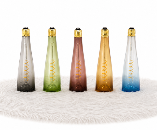 Wine Bottle LED Filament Light Collection in Smoke Gray Green Burgundy Amber and Ocean Blue