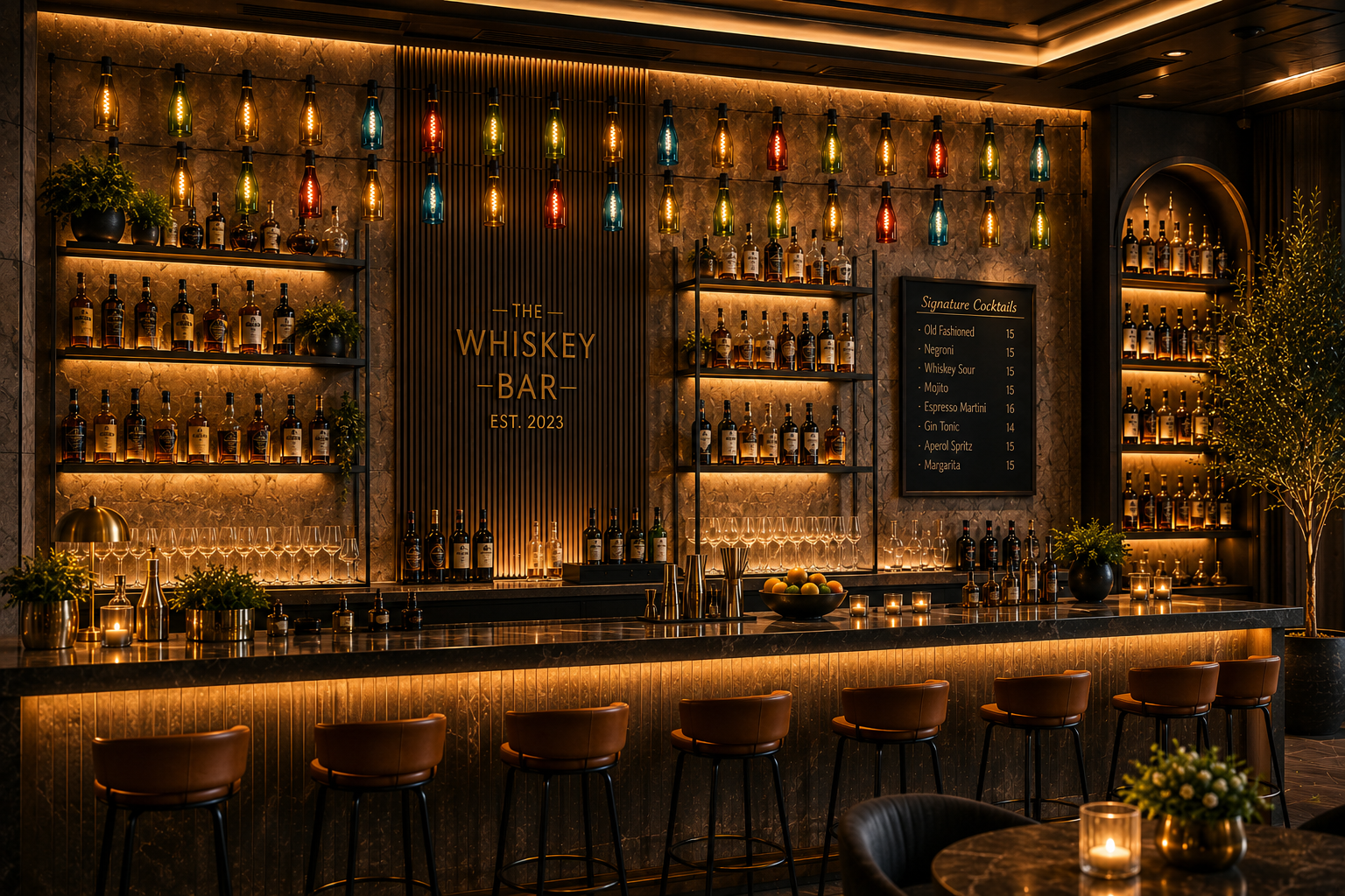 Wine Bottle LED Filament Lights Used in Restaurant and Bar Decoration