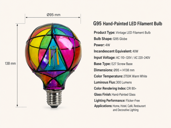 G95 Multicolor hand-painted glass Decorative bulb Screw Base - product detail image 5