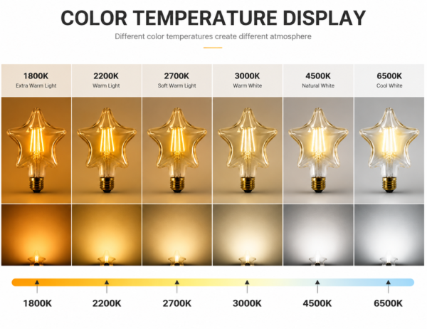 LED Filament Bulb Color Temperature Comparison Guide LED filament bulb color temperature comparison 2200K 2700K 4000K 6500K guide lighting chart