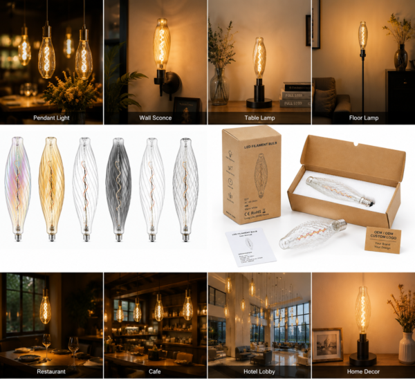 LED Filament Bulb Commercial Lighting Hotel Cafe Restaurant Scenes LED filament bulb commercial lighting application hotel cafe restaurant decorative ambient lighting vintage warm light OEM supplier