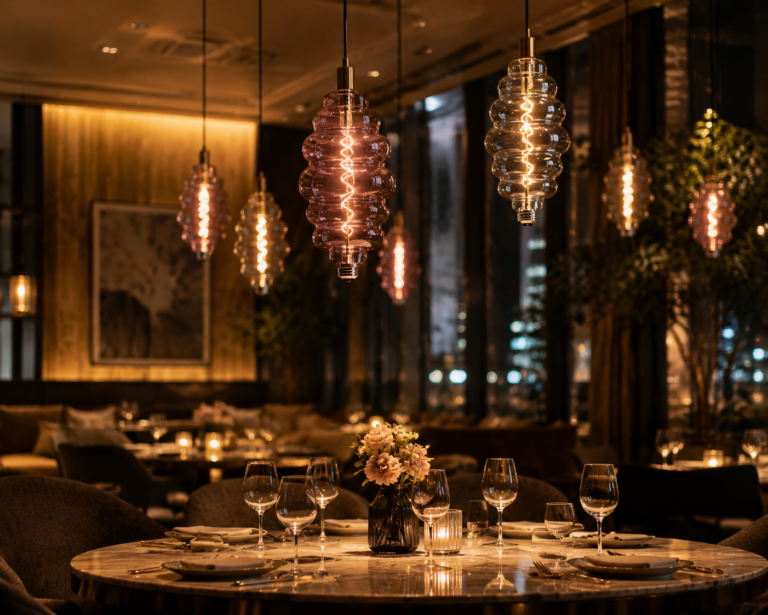 LED filament bulb restaurant warm ambient lighting scene pendant lights hotel cafe decorative lighting OEM wholesale