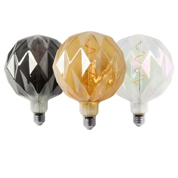 LED filament bulbs three colors black amber clear glass vintage decorative E27 bulb studio white background product display LED Filament Bulb Studio Product Display Three Colors White Background