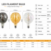 LED Filament Bulb Technical Specification E27 Datasheet OEM Manufacturer LED filament bulb technical specification sheet E27 datasheet OEM LED bulb parameters wattage voltage size color temperature