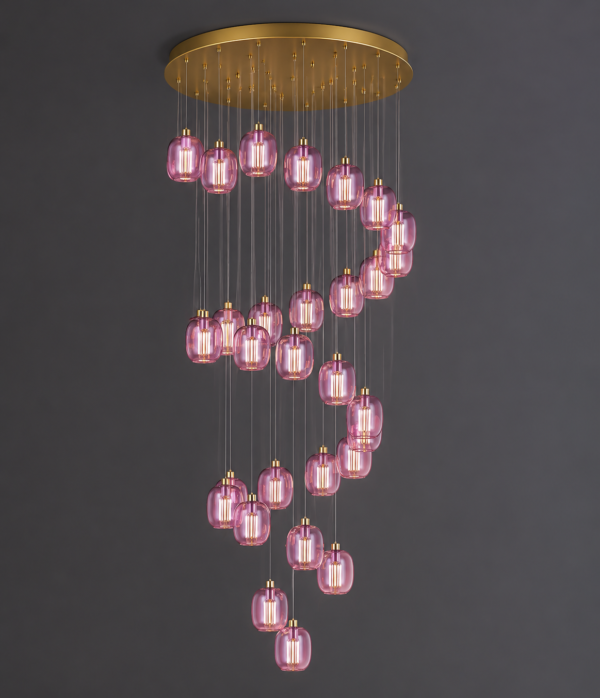 Pink Glass Edison LED Bulb Spiral Chandelier E27 White Background Pendant Light pink glass Edison LED bulb spiral chandelier white background E27 pendant lighting decorative OEM