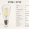 ST58 / ST19 6W Dimmable LED Filament Bulb, E26, 2700K, CRI 90+ - Product Detail Image 7 ST58 / ST19 Clear Glass LED filament bulb Edison screw base - product detail image 7