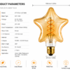 Star LED Filament Bulb Technical Specifications Sheet Star shaped LED filament bulb technical specifications E27 E26 voltage power lifespan decorative lighting